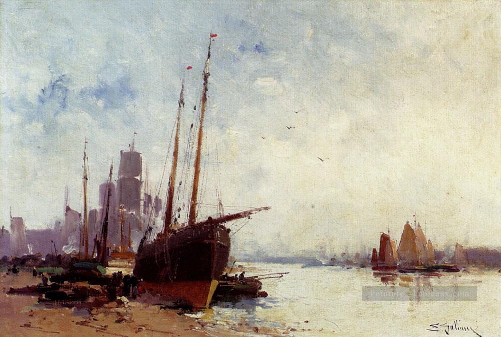 Livraison Dans Les Docks Bateau gouache impressionnisme Eugène Galien Laloue Peintures à l'huile